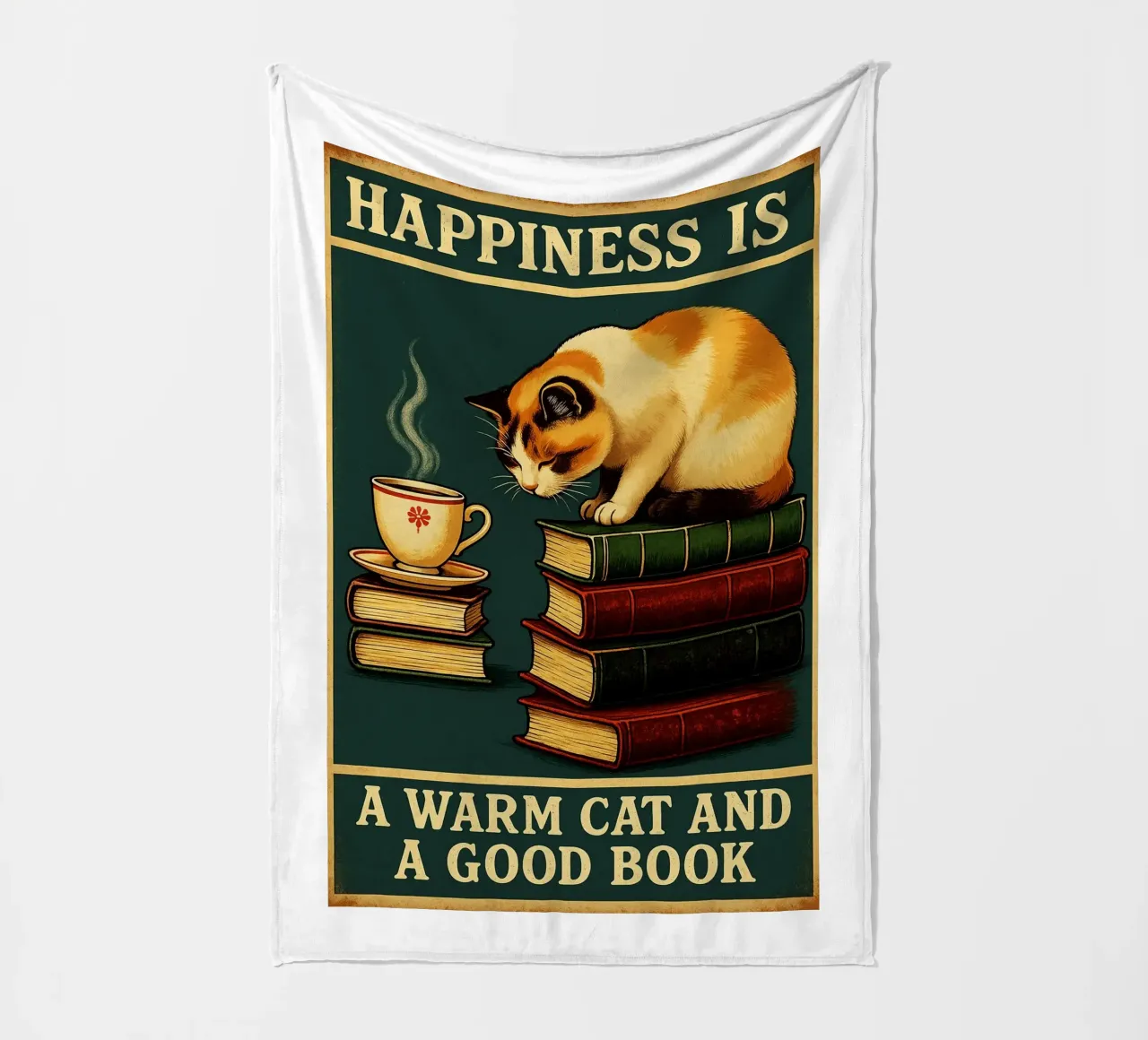 Gatto e libro La felicità è un gatto caldo e un buon libro coperta in pile da the gan gan