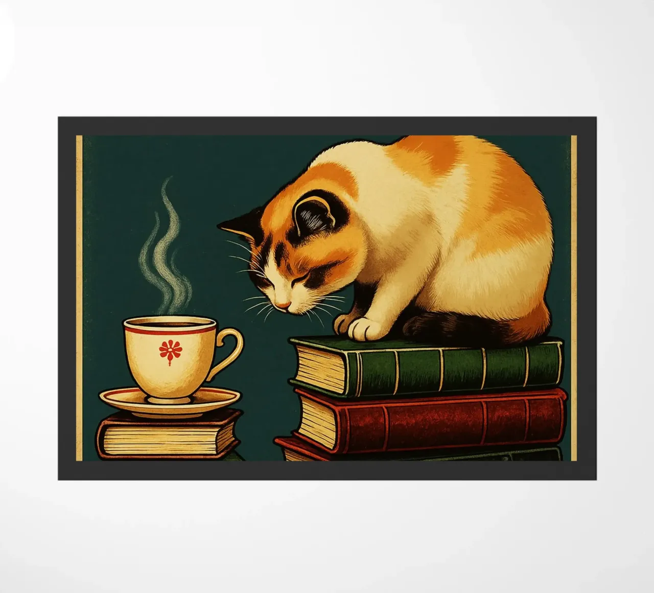 Gatto e libro La felicità è un gatto caldo e un buon libro zerbino da the gan gan