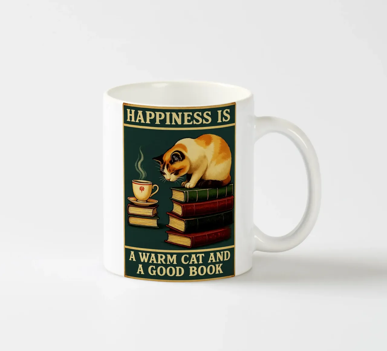 Gatto e libro La felicità è un gatto caldo e un buon libro tazza in ceramica da the gan gan