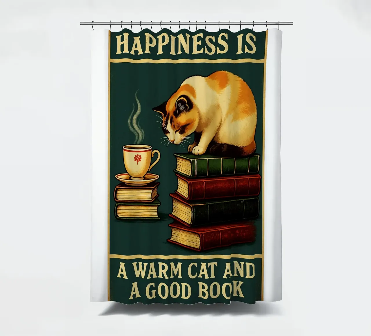 Gatto e libro La felicità è un gatto caldo e un buon libro tenda da doccia da the gan gan