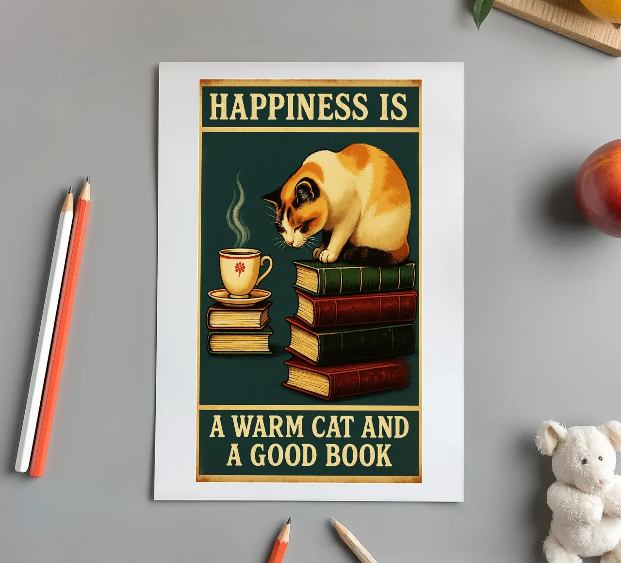 Gatto e libro La felicità è un gatto caldo e un buon libro foglio adesivo da the gan gan