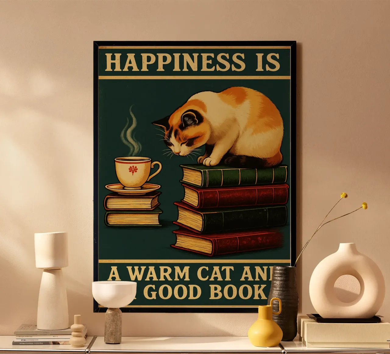 Gatto e libro La felicità è un gatto caldo e un buon libro carta hahnemühle da the gan gan