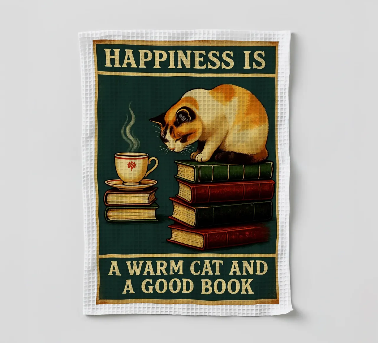 Gatto e libro La felicità è un gatto caldo e un buon libro canovaccio da cucina da the gan gan