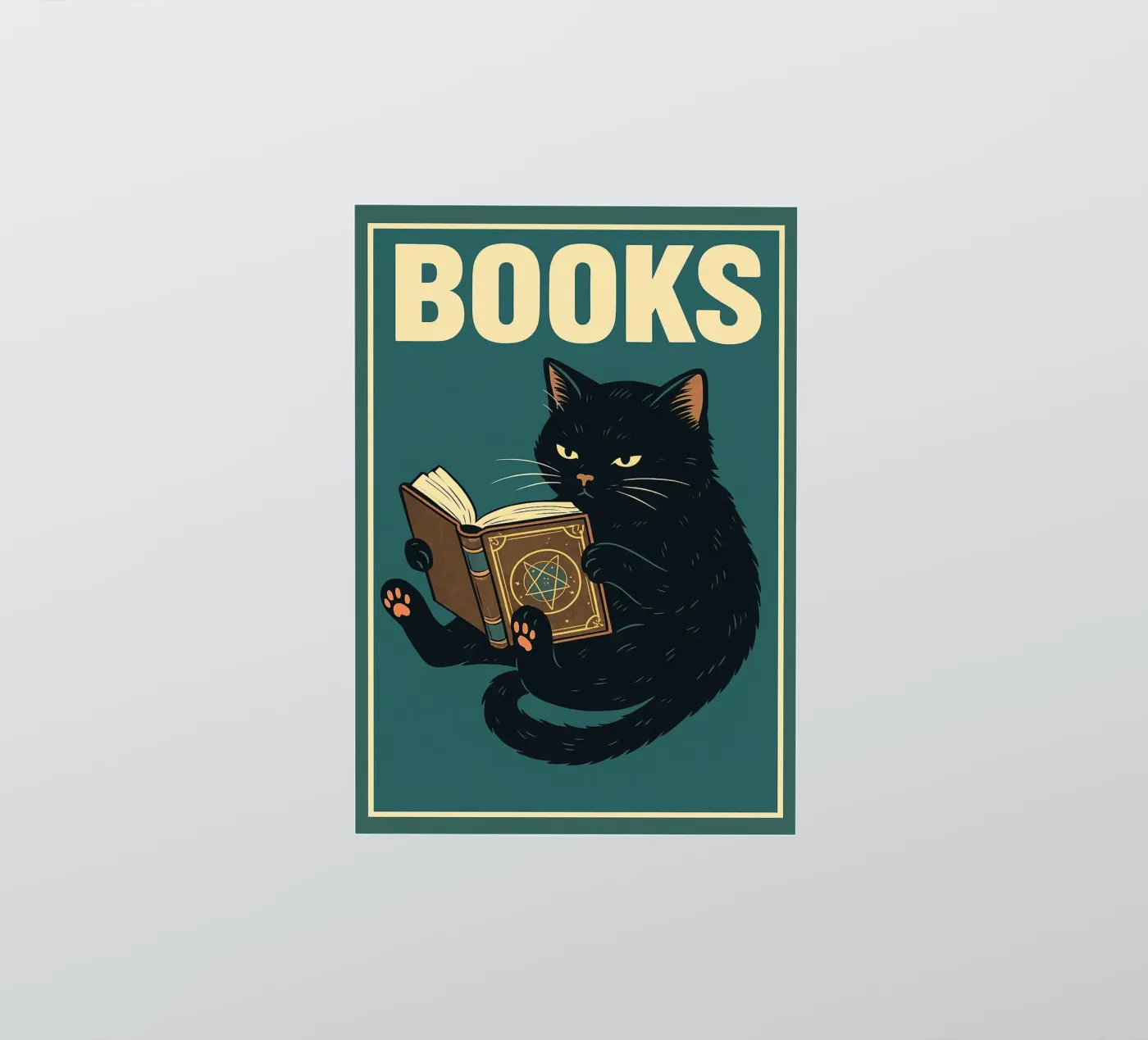 gatto e libro adesivo da the gan gan