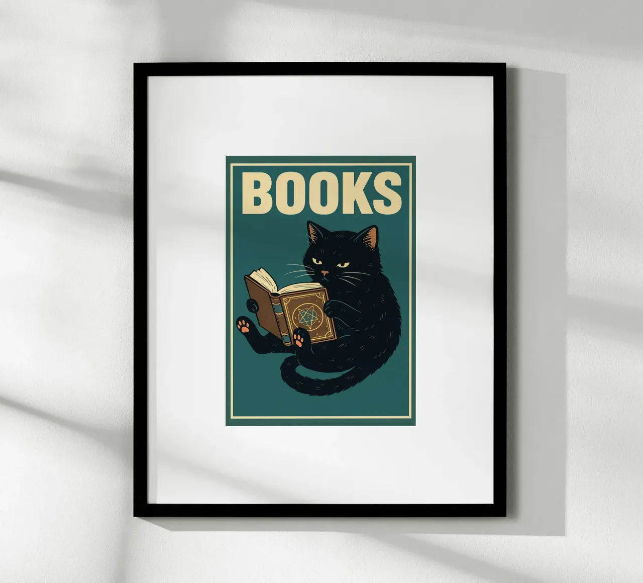 gatto e libro poster con telaio in plastica da the gan gan