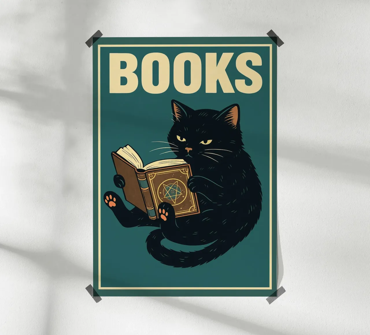 gatto e libro poster con telaio in plastica da the gan gan
