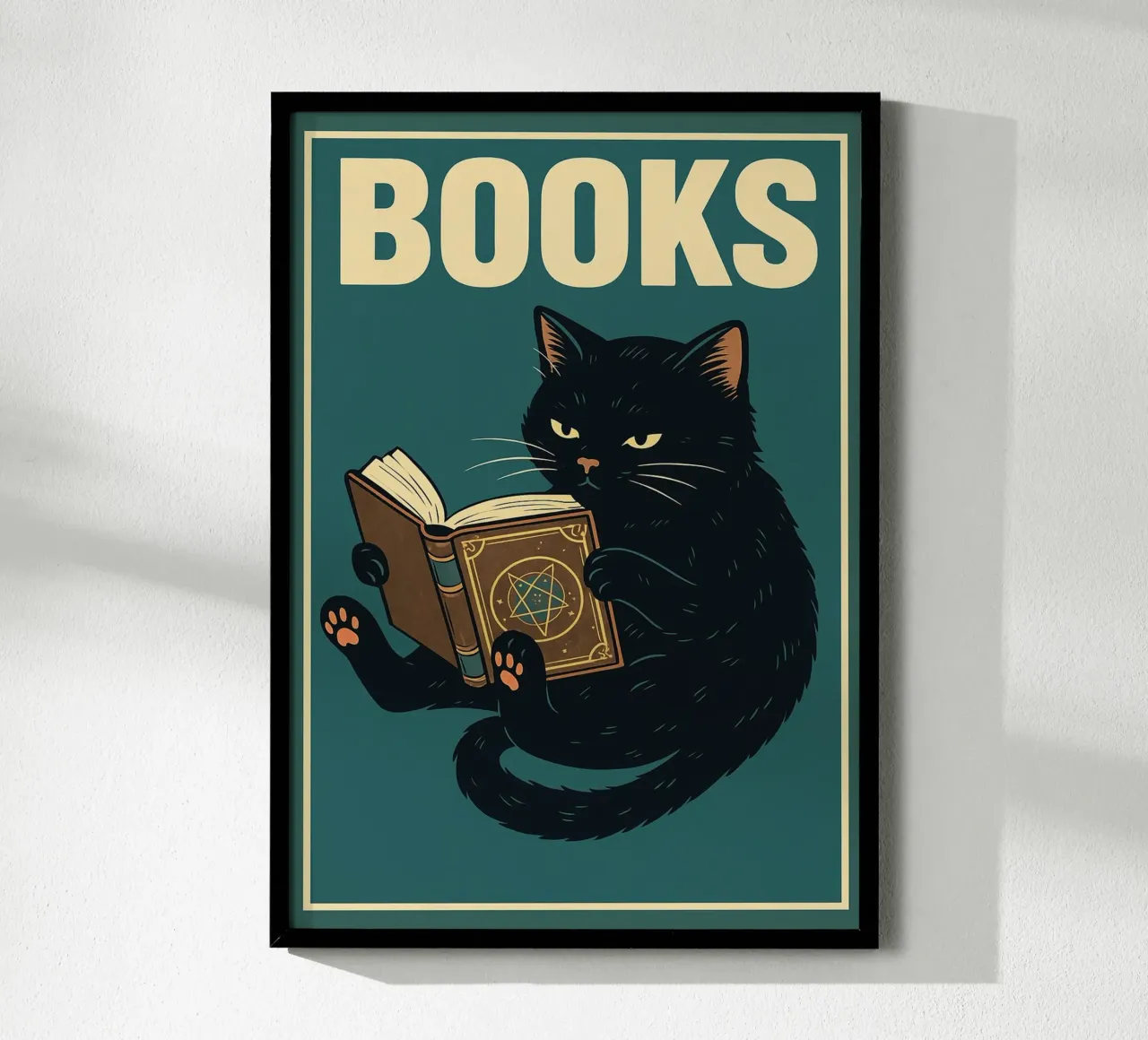 gatto e libro poster con telaio in plastica da the gan gan