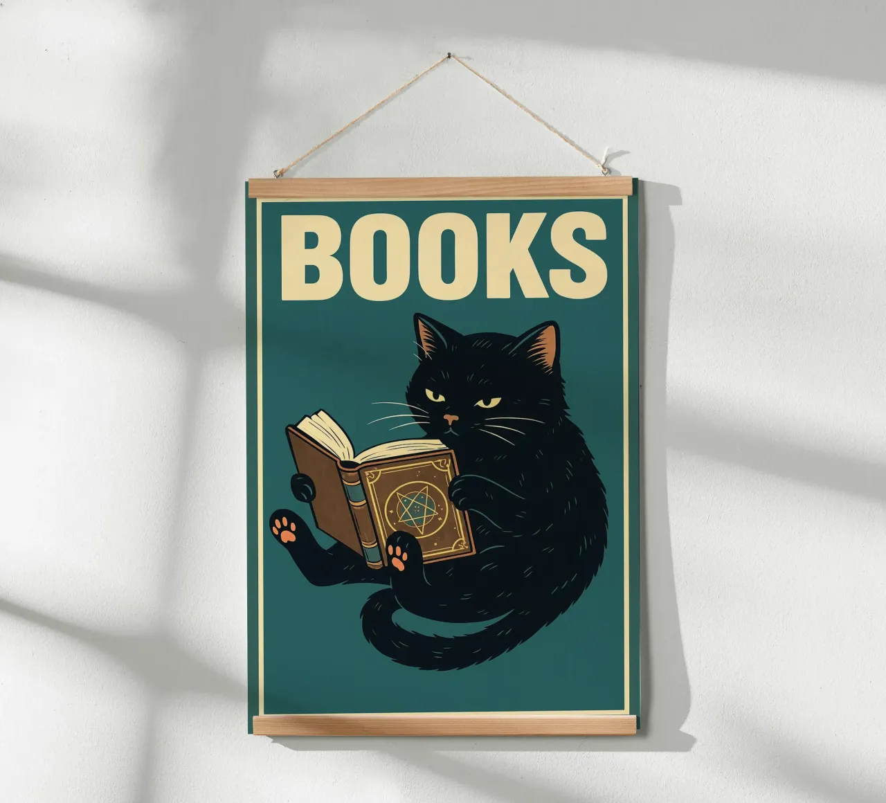 gatto e libro poster con telaio in plastica da the gan gan