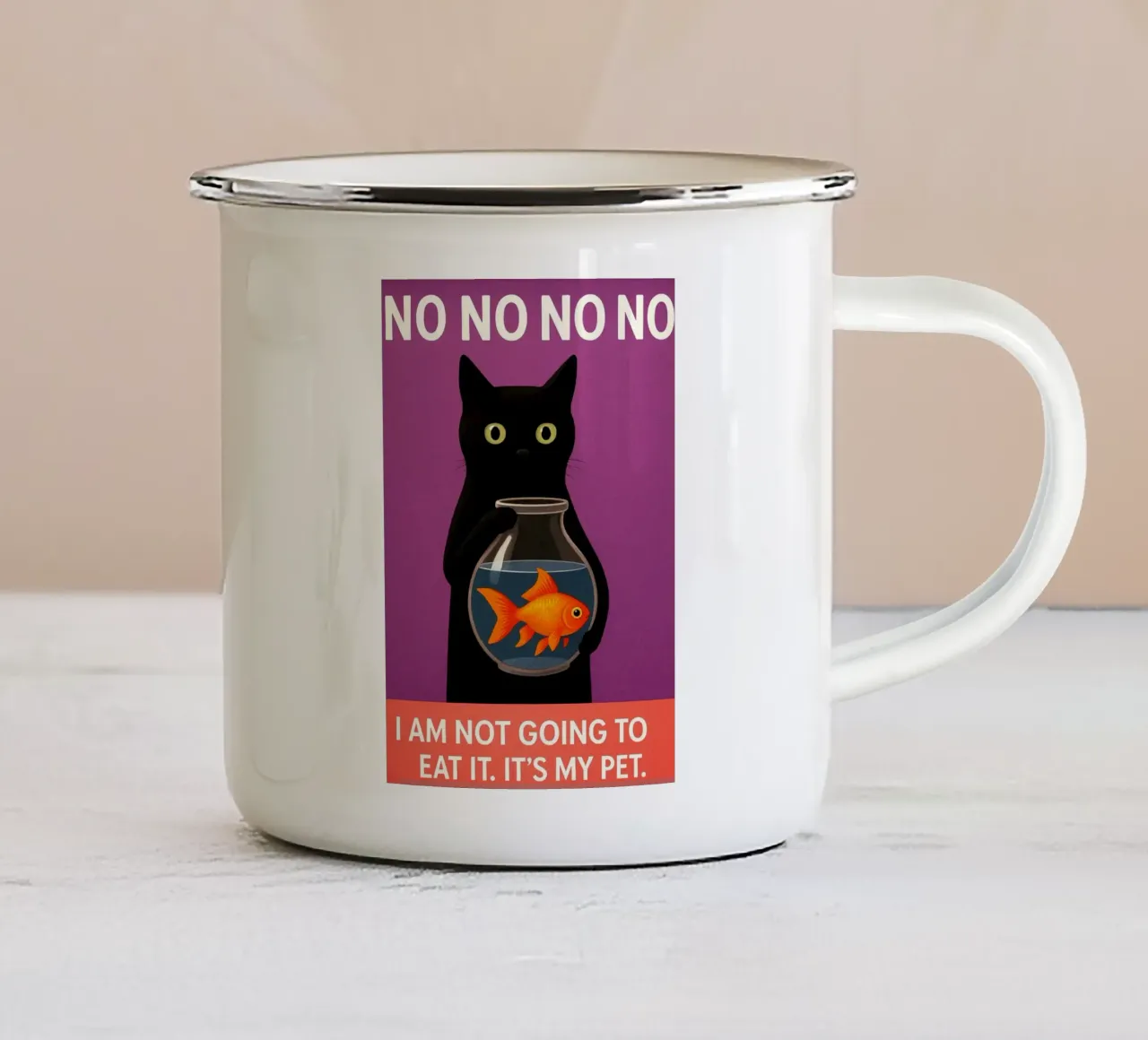 Gatto nero divertente tazza in smalto da the gan gan