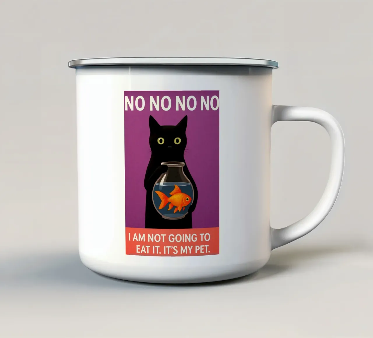 Gatto nero divertente tazza in smalto da the gan gan