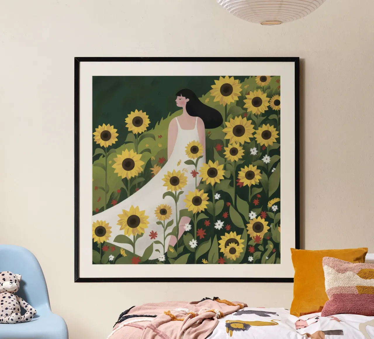 Passeggiata della serenità dei girasoli poster con telaio in legno da Petal Canvas