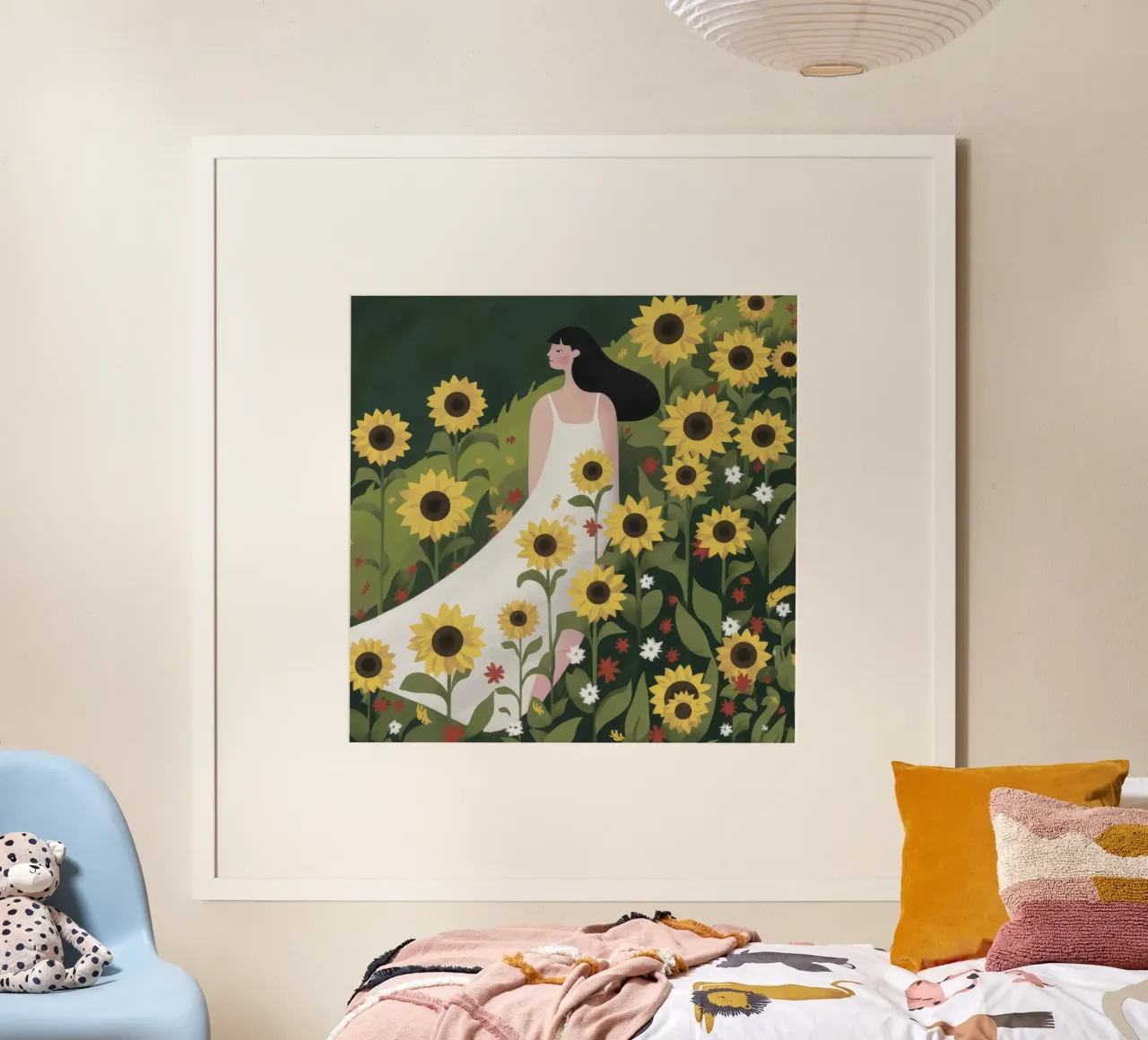 Passeggiata della serenità dei girasoli poster con telaio in legno da Petal Canvas