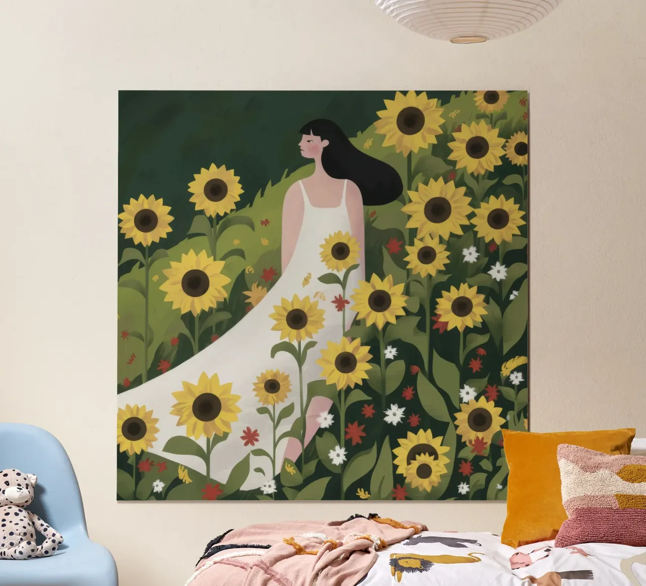 Passeggiata della serenità dei girasoli poster con telaio in legno da Petal Canvas