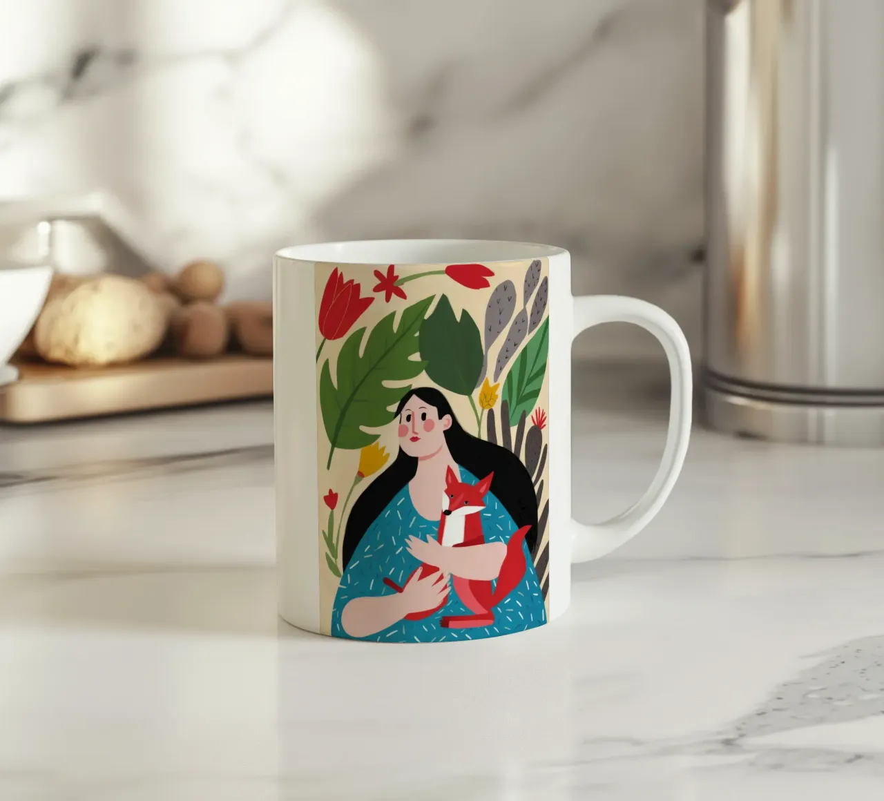 Abbraccio tra compagni di volpe tazza in ceramica da Petal Canvas