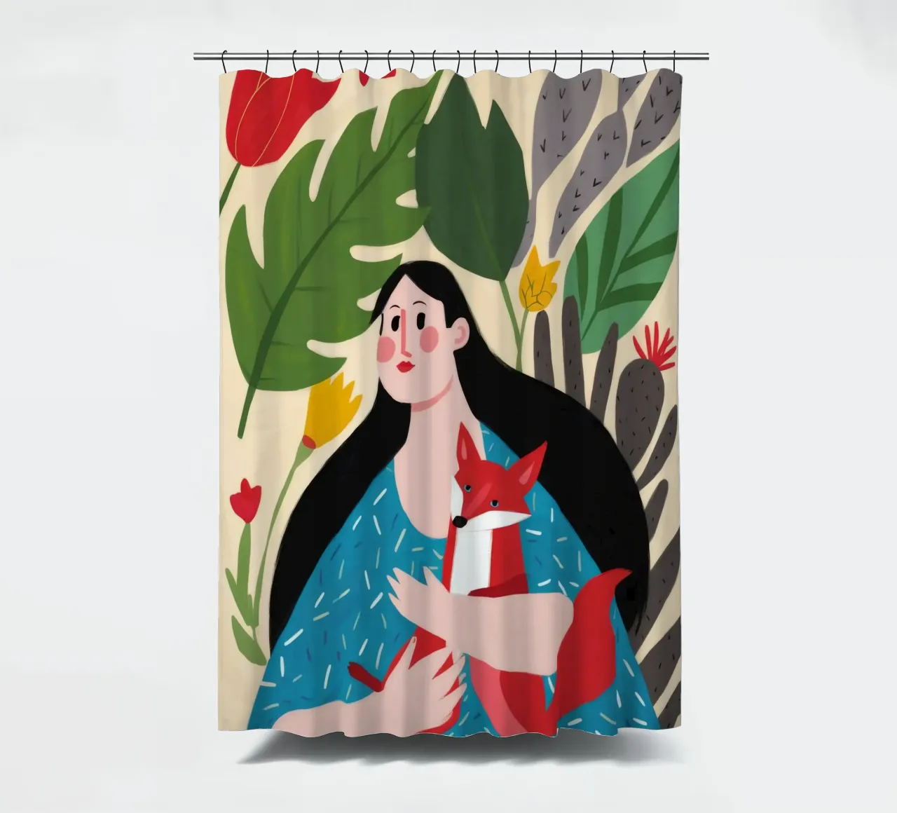 Étreinte du compagnon renard rideau de douche de Petal Canvas