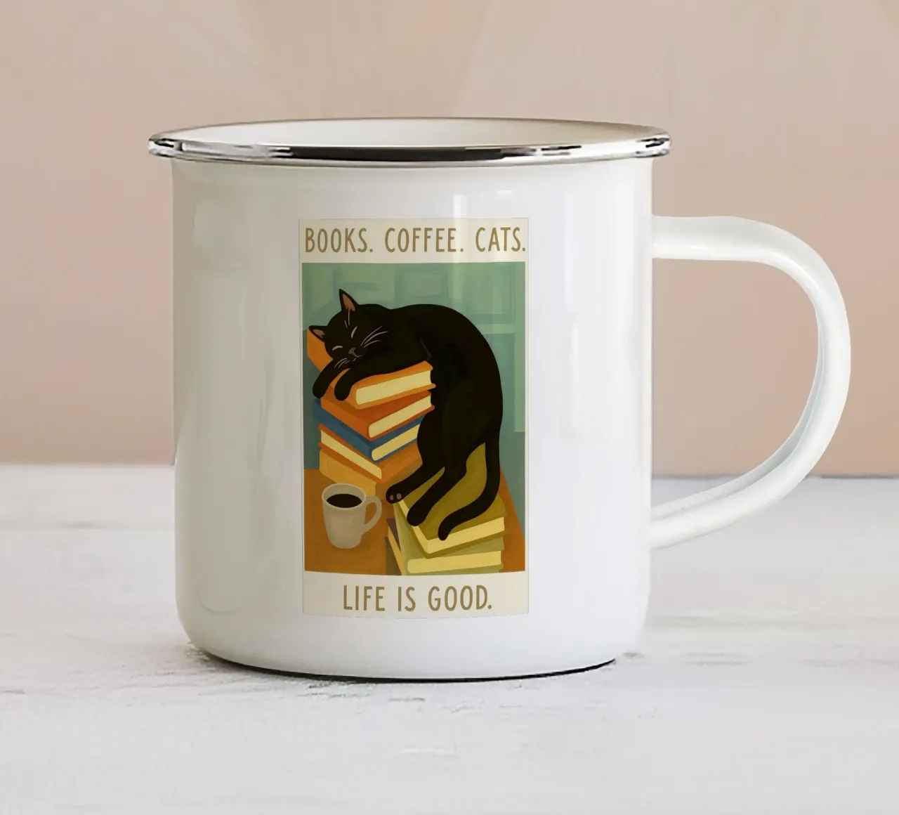 Libri divertenti Caffè gatto tazza in smalto da the gan gan