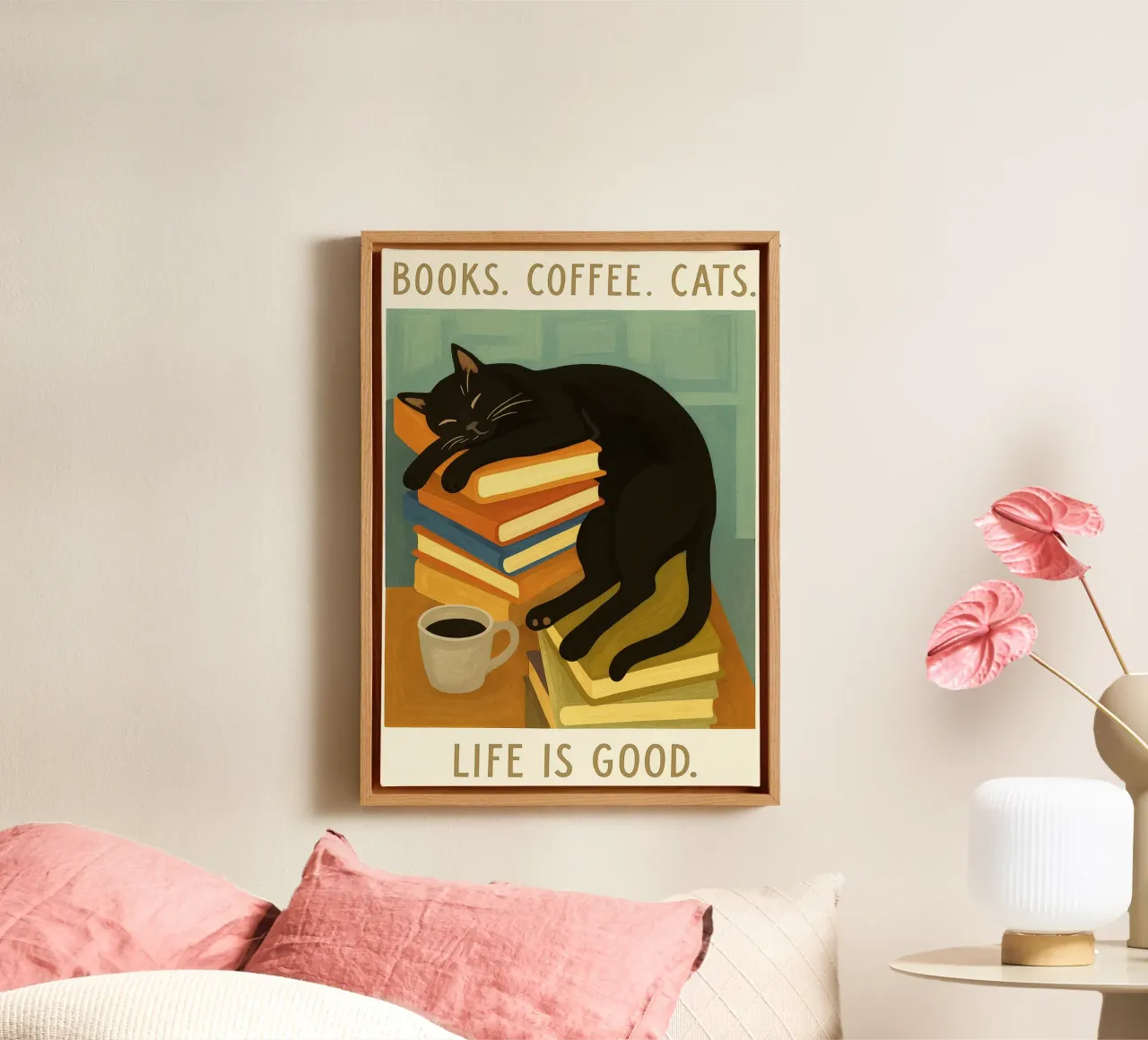 Grappige Boeken Koffiekat canvas met Baklijst van the gan gan