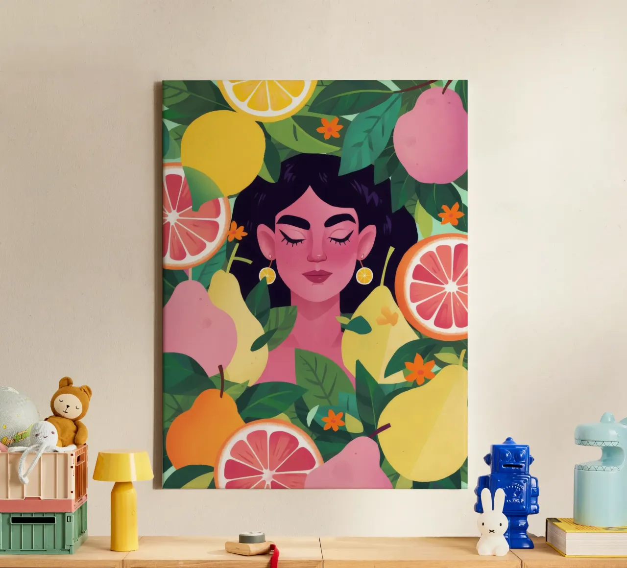 Citrustuin Gelukzaligheid canvas met Baklijst van Petal Canvas