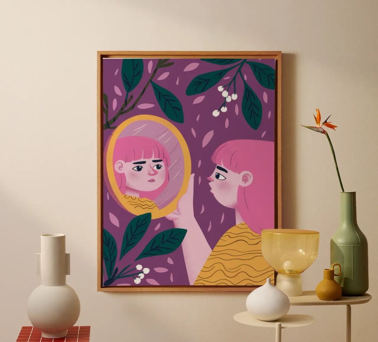 Specchio Riflesso Contemplazione tela con Cornice a cassetta da Petal Canvas