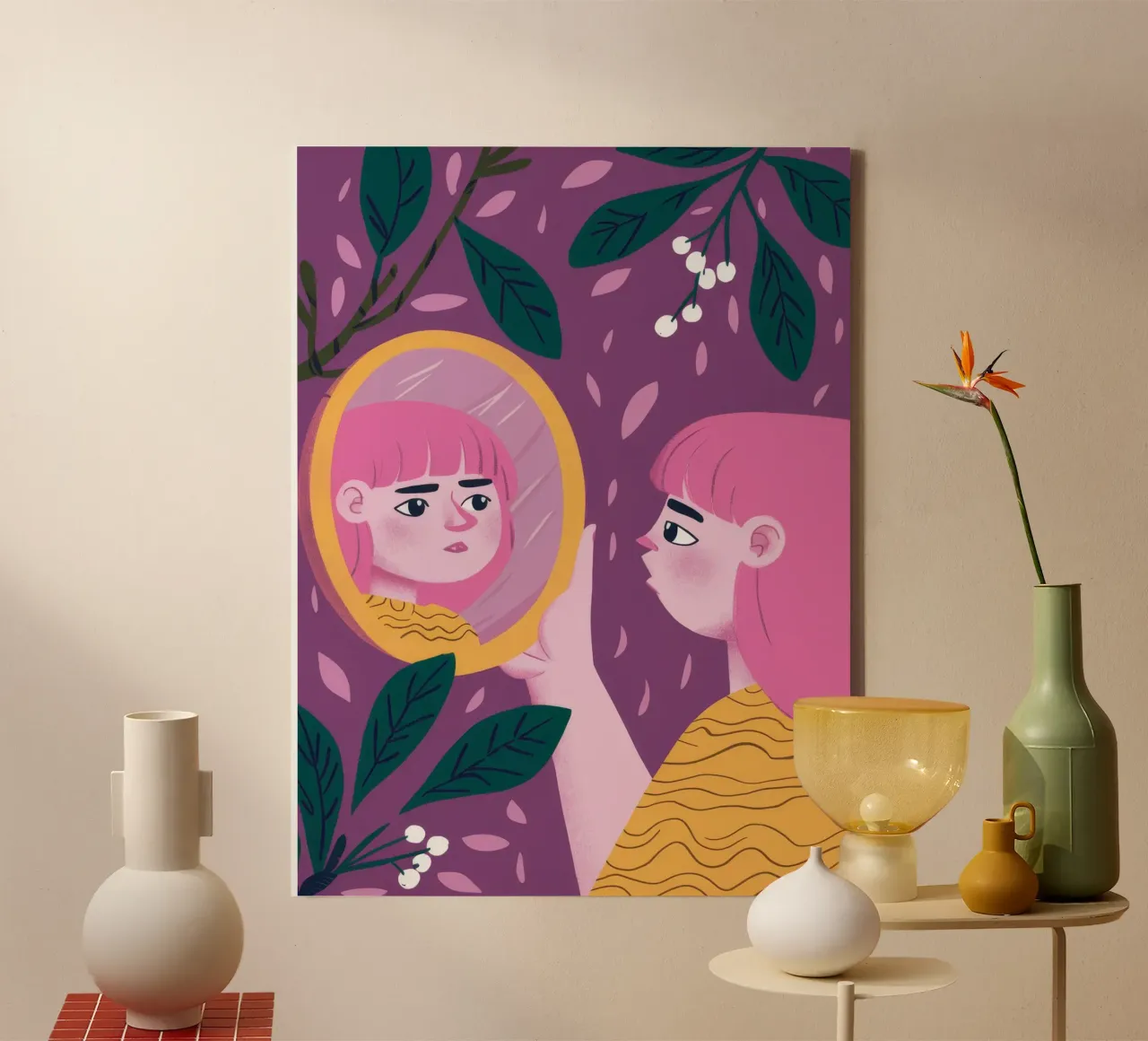 Specchio Riflesso Contemplazione tela con Cornice a cassetta da Petal Canvas