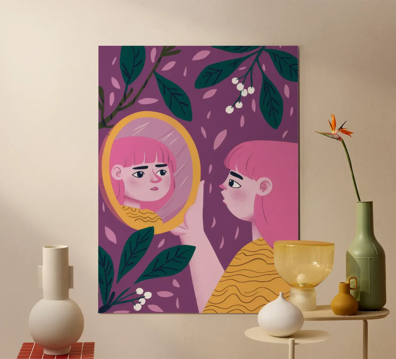 Specchio Riflesso Contemplazione poster con telaio in legno da Petal Canvas