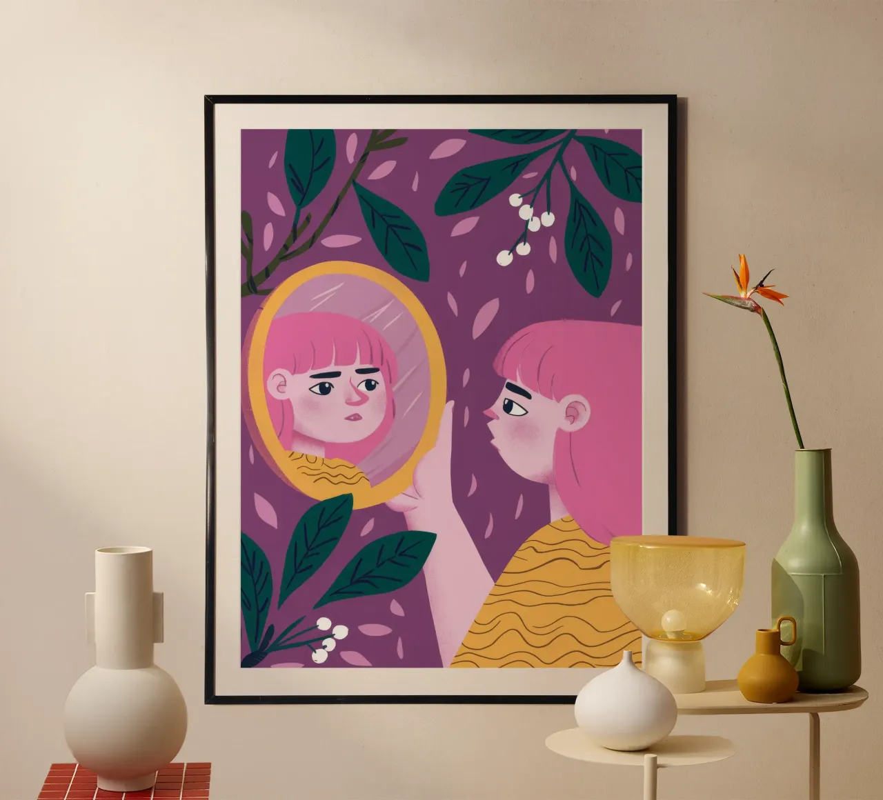 Specchio Riflesso Contemplazione poster con telaio in legno da Petal Canvas