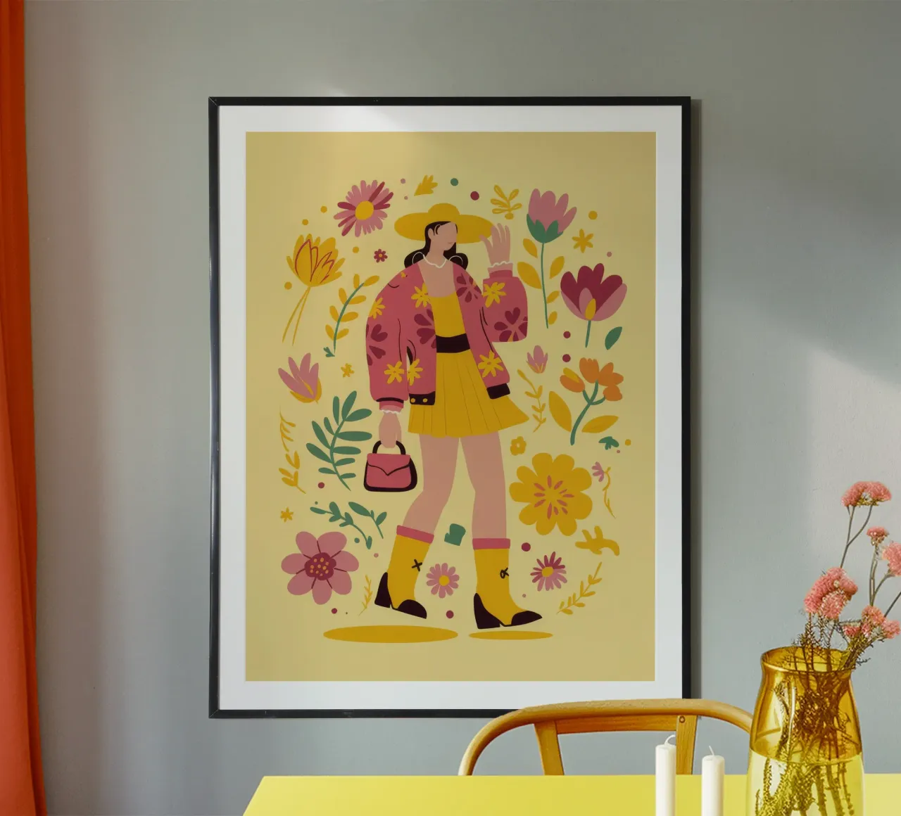 Passeggiata d'autunno Eleganza poster con telaio in legno da Petal Canvas