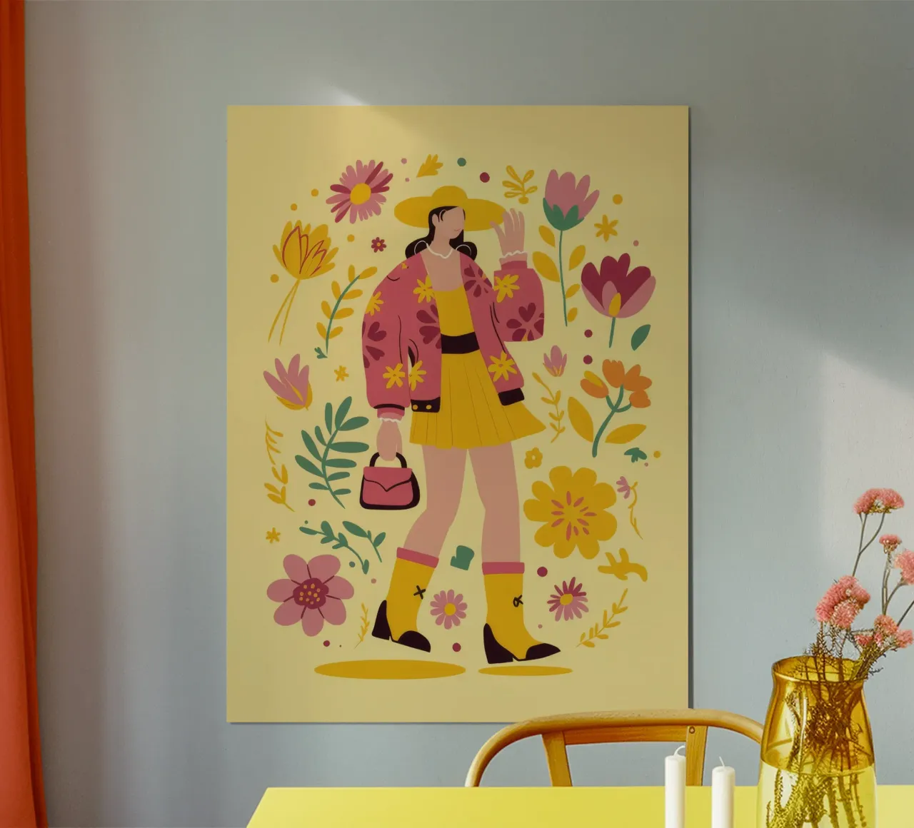 Passeggiata d'autunno Eleganza poster con telaio in legno da Petal Canvas