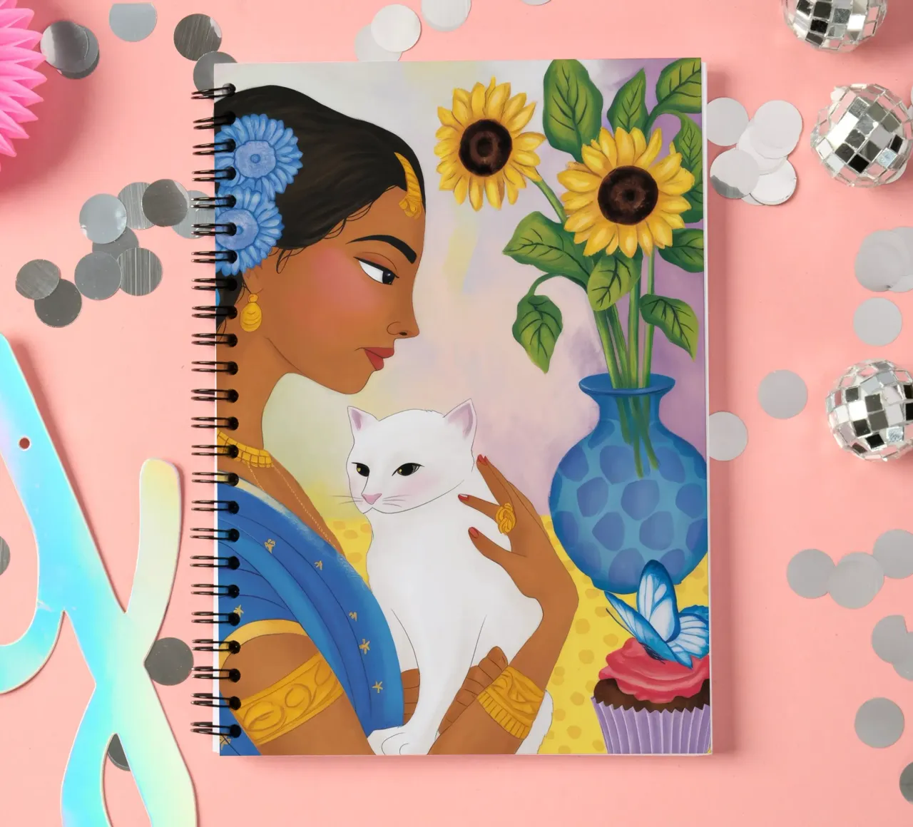 Sunflower Cat Harmony spiral notebook by Petal Canvas