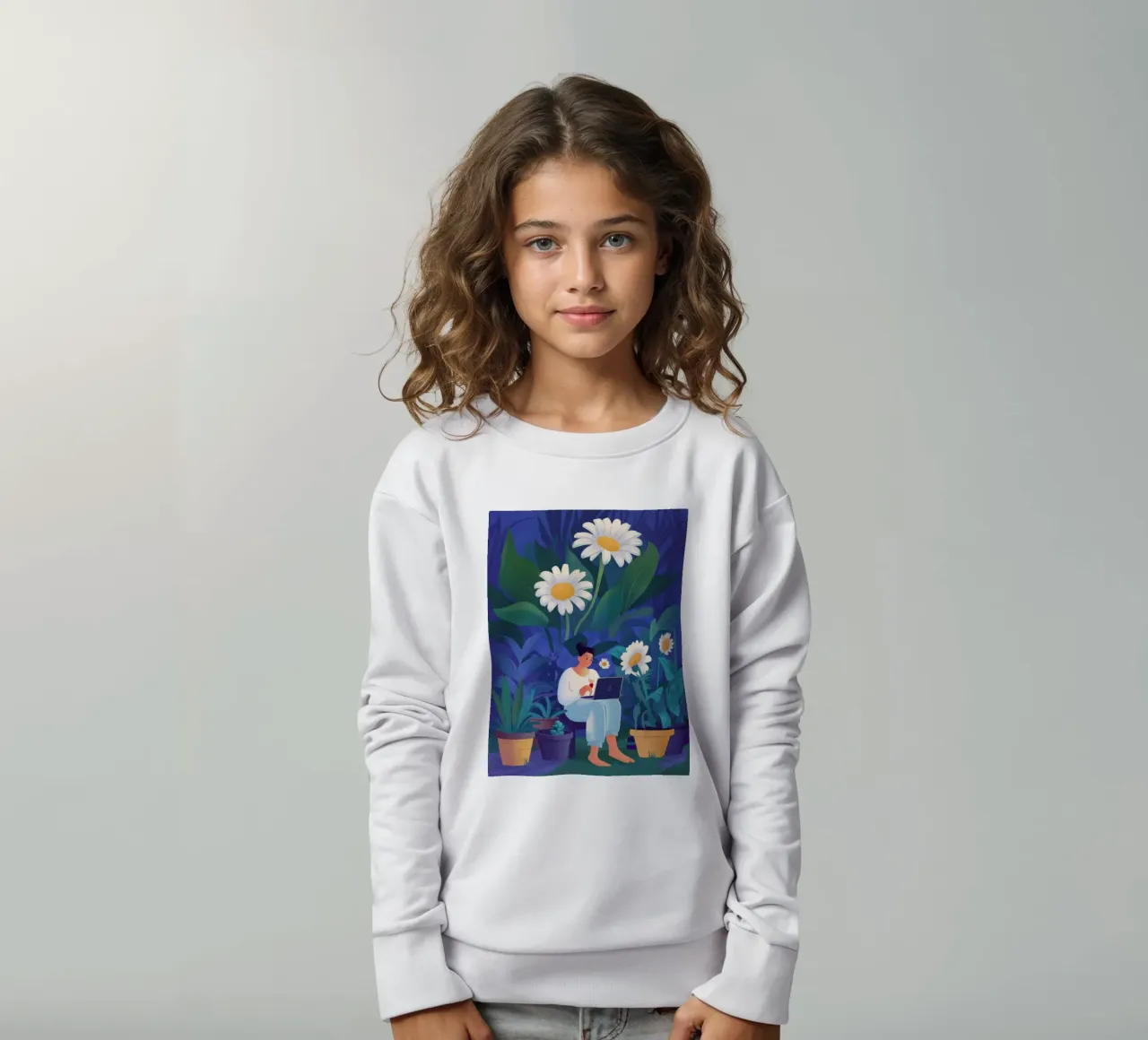 Daisy Contemplation kids sweatshirt by Petal Canvas