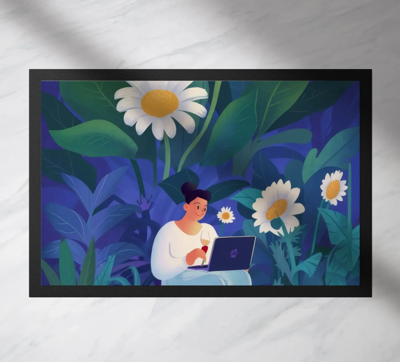 Daisy Contemplation doormat by Petal Canvas