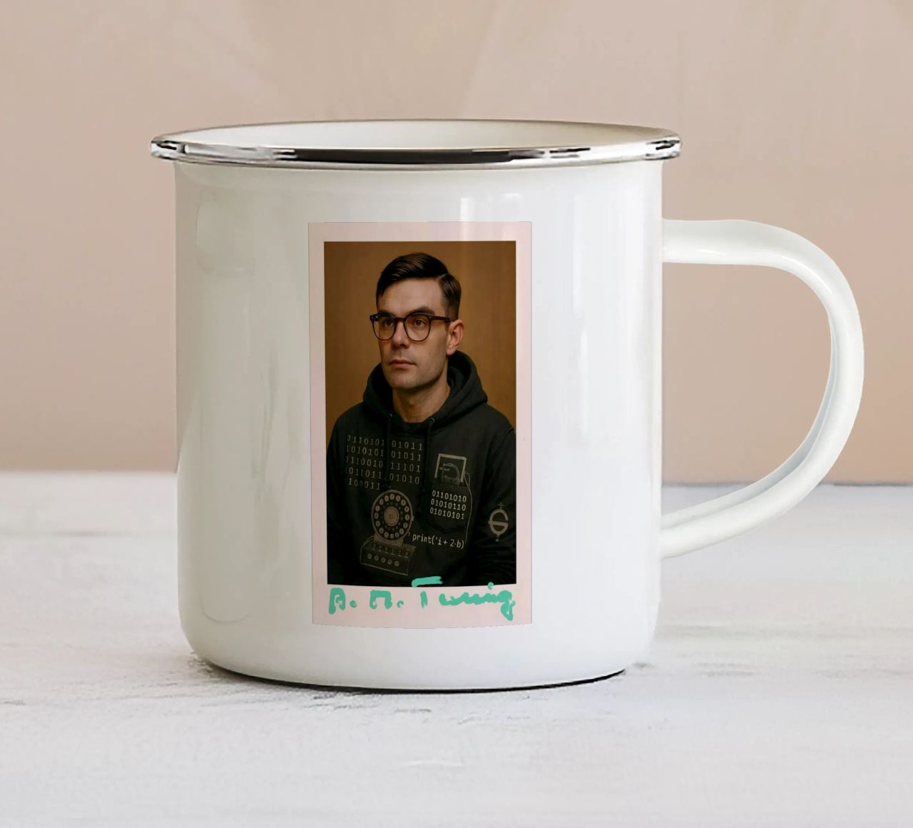 Nerd Icon – Alan Turing taza de esmalte de CNTRL