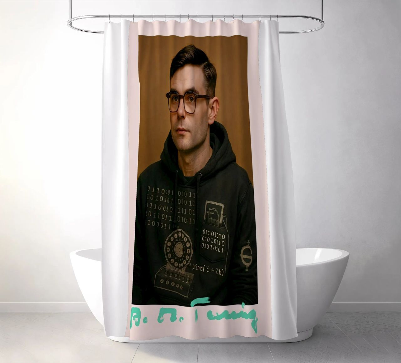 Nerd Icon – Alan Turing cortina de baño de CNTRL