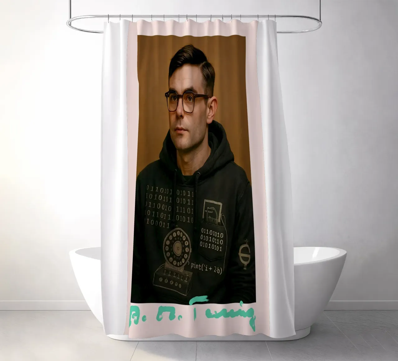 Nerd Icon – Alan Turing cortina de baño de CNTRL
