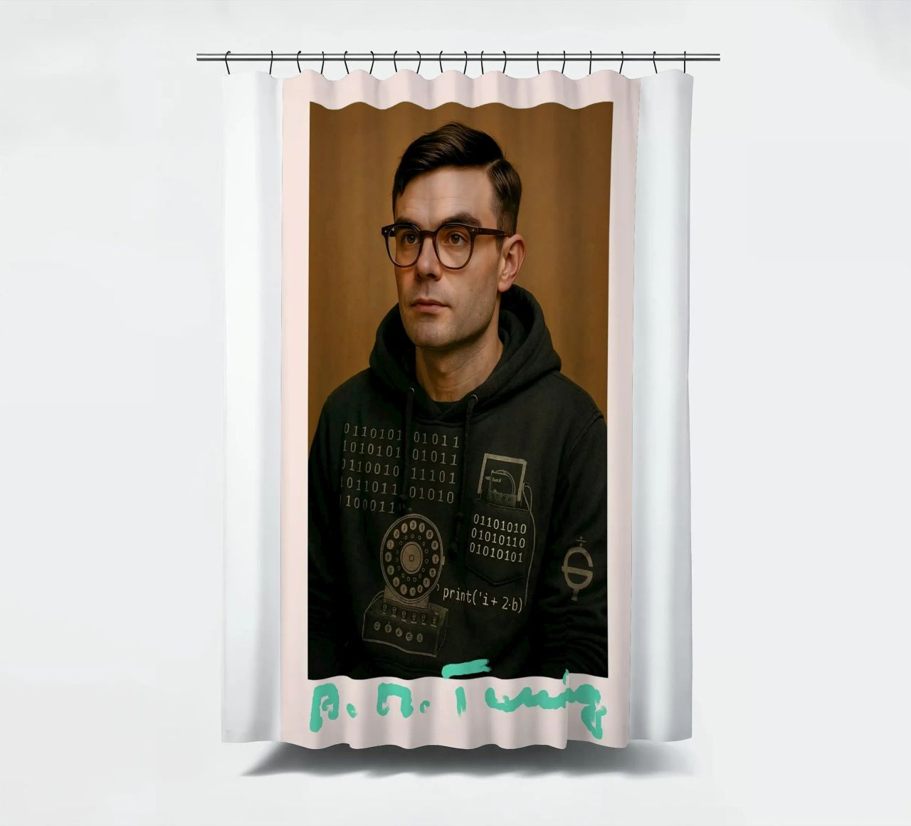 Nerd Icon – Alan Turing cortina de baño de CNTRL