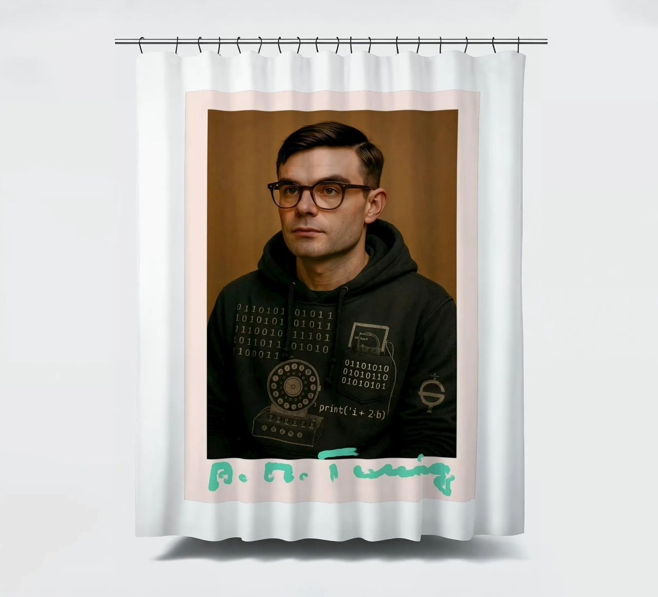 Nerd Icon – Alan Turing cortina de baño de CNTRL