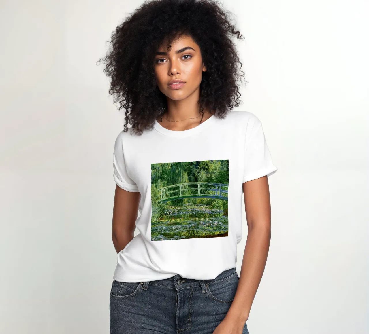 small bridge in the forest claude monet women's fitted t-shirt by belong shop
