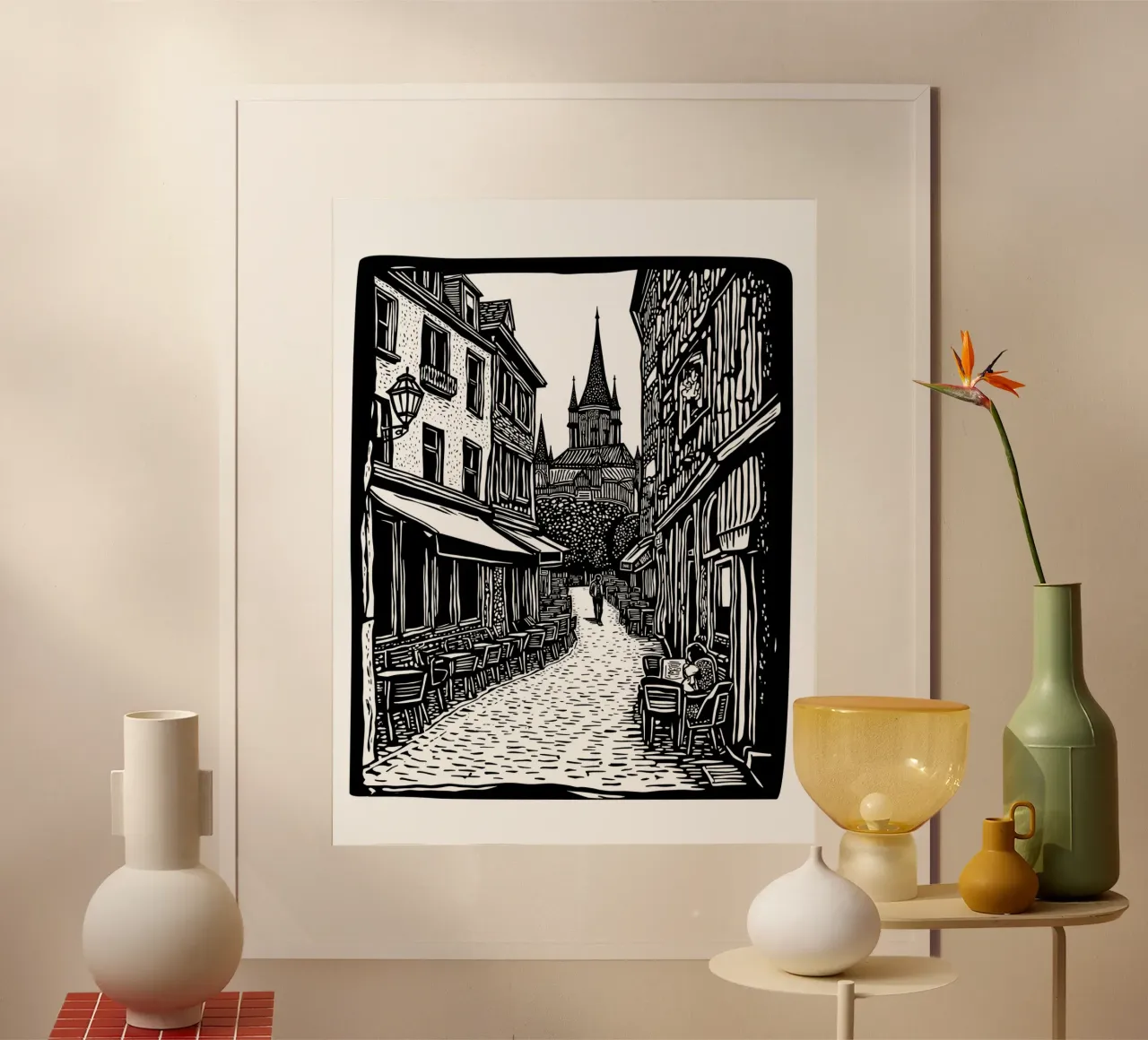 Whispers of the Old Town poster con telaio in legno da Indigo Rain