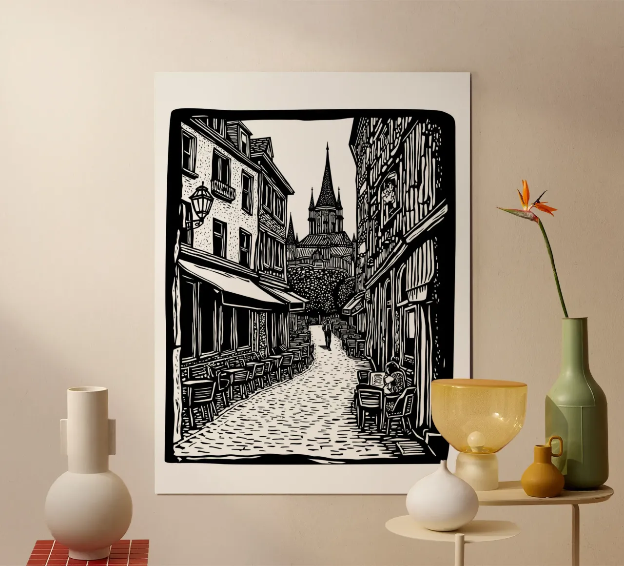 Whispers of the Old Town poster con telaio in legno da Indigo Rain