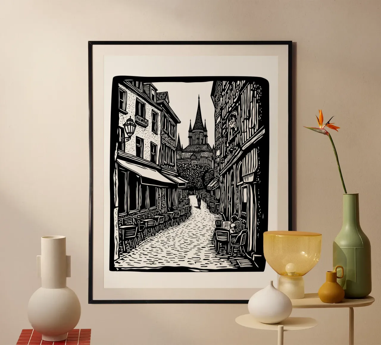 Whispers of the Old Town poster con telaio in legno da Indigo Rain