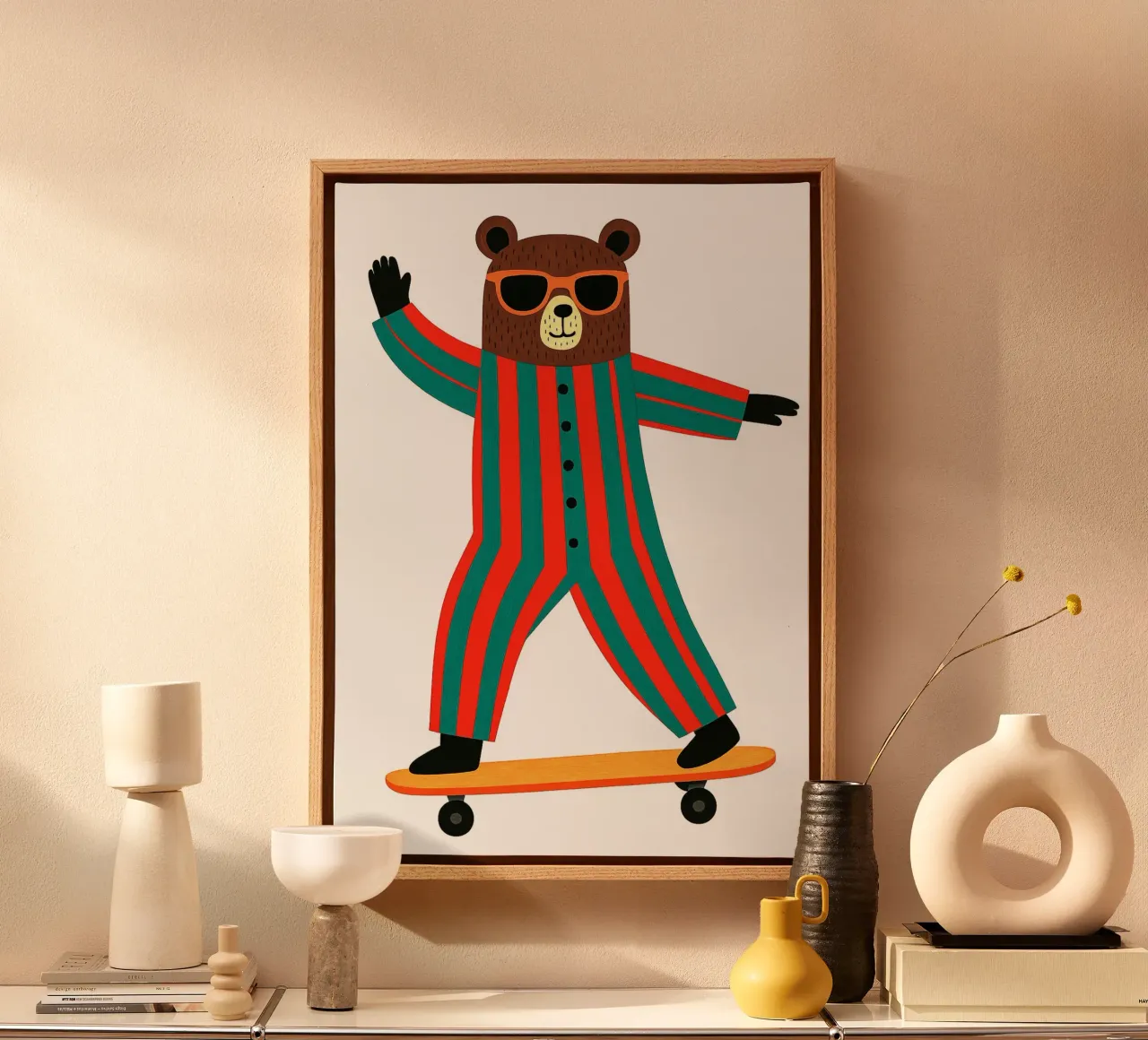 Funny Skateboarding Bear Nursery canvas with Floater frame by the gan gan