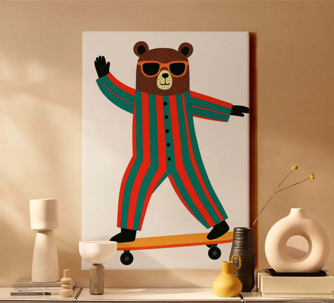 Funny Skateboarding Bear Nursery canvas with Floater frame by the gan gan