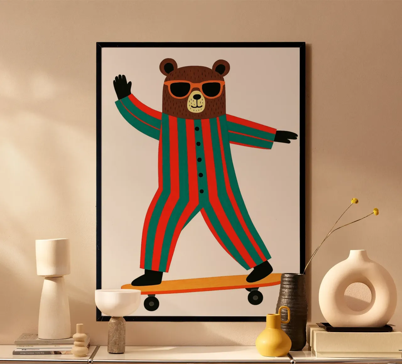 Funny Skateboarding Bear Nursery hahnemühle by the gan gan