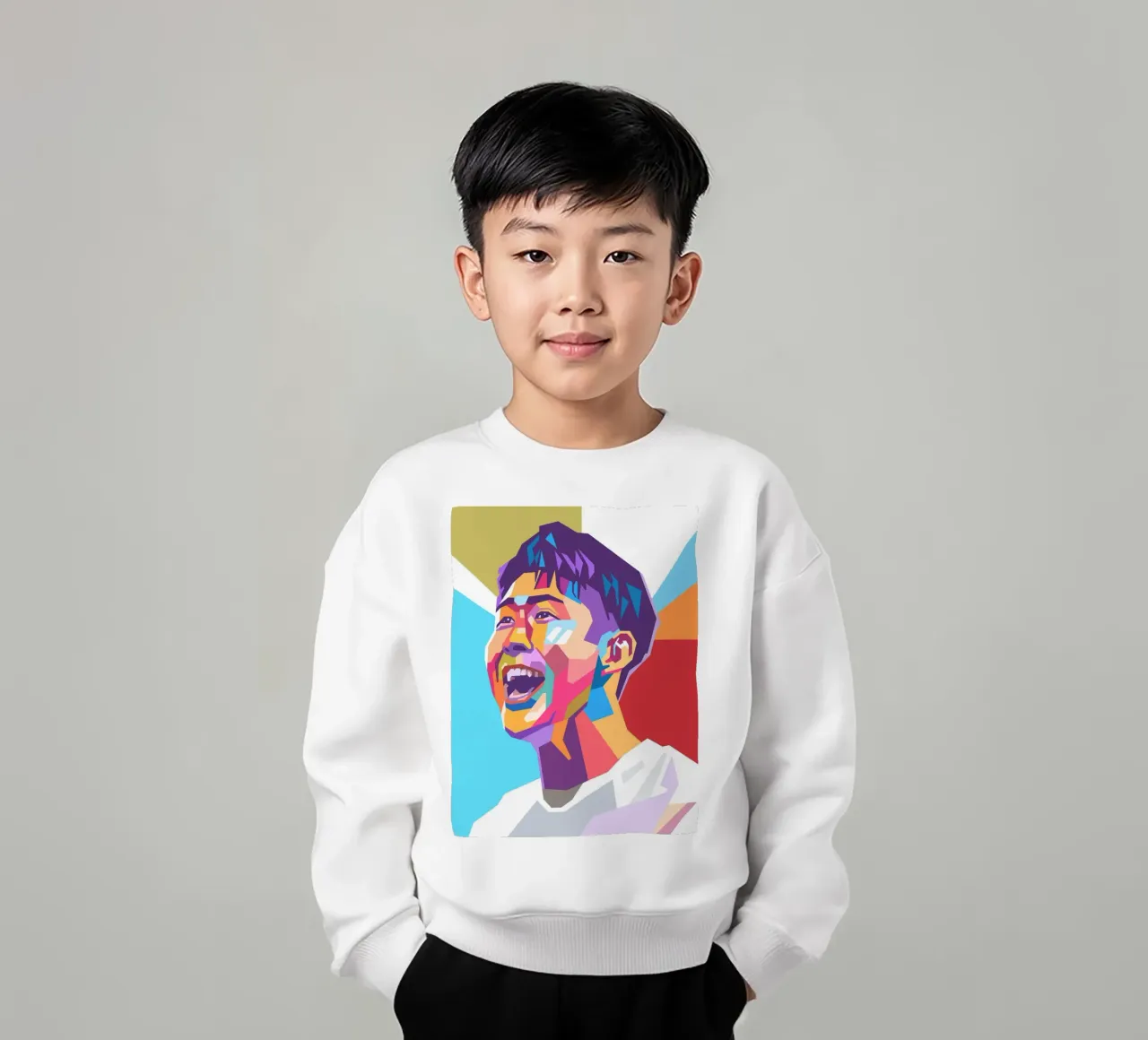 Son Heung-Min pop art portrait kids sweatshirt by Hantamrata