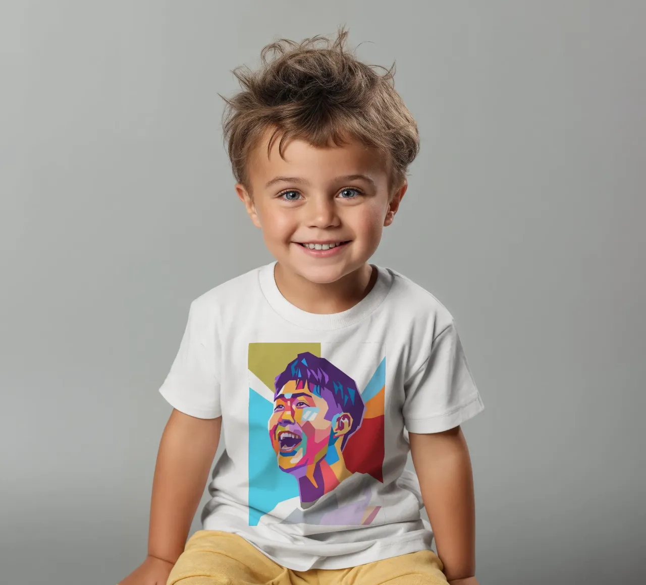 Son Heung-Min pop art portrait kids t-shirt by Hantamrata