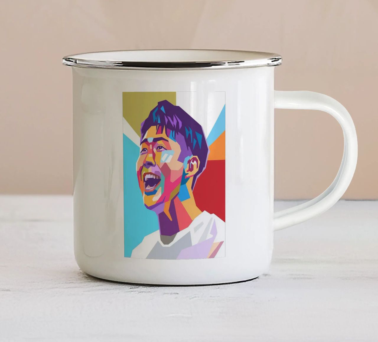 Son Heung-Min ritratto pop art tazza in smalto da Hantamrata