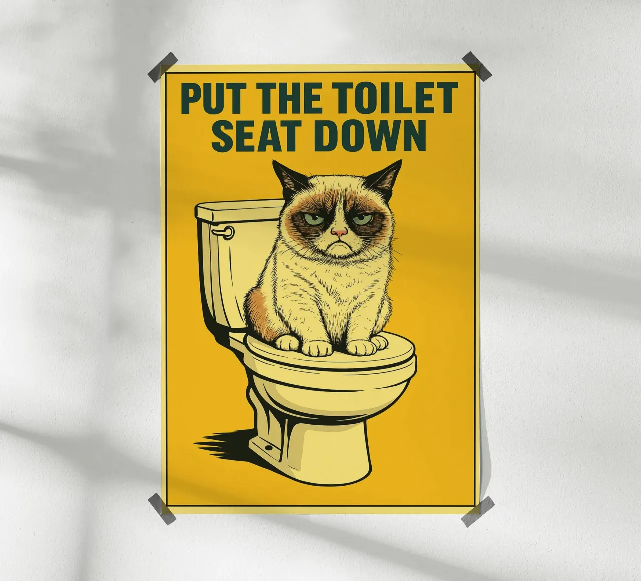Doe de wc-bril naar beneden grappige kat poster van the gan gan