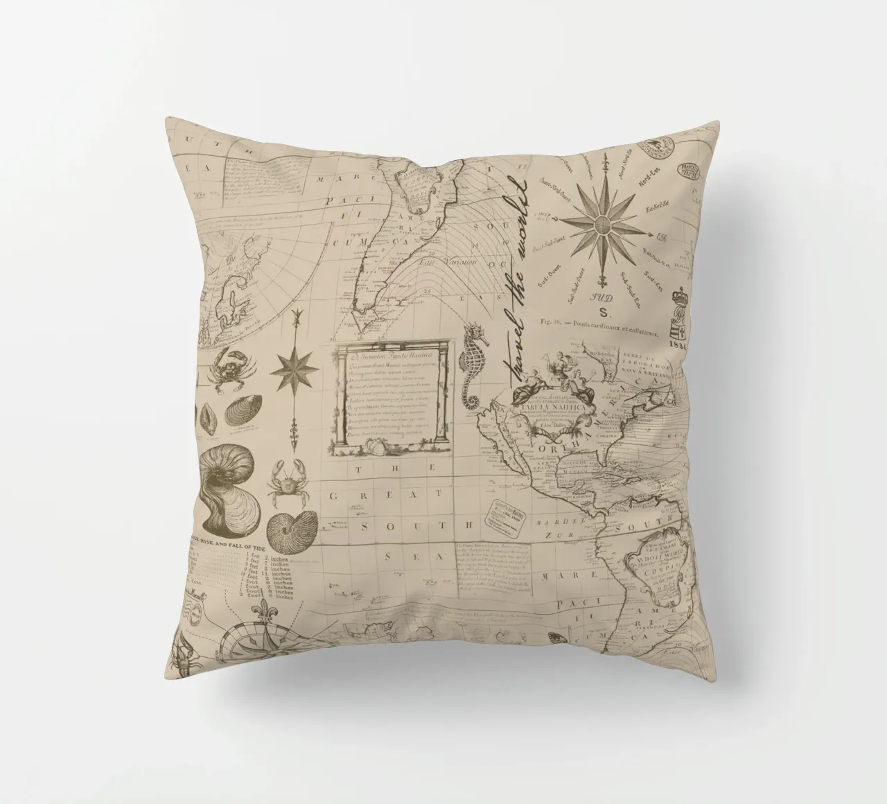 Navigare nei sette mari Avventure nautiche Beige cuscino da Andrea Haase Vintage World