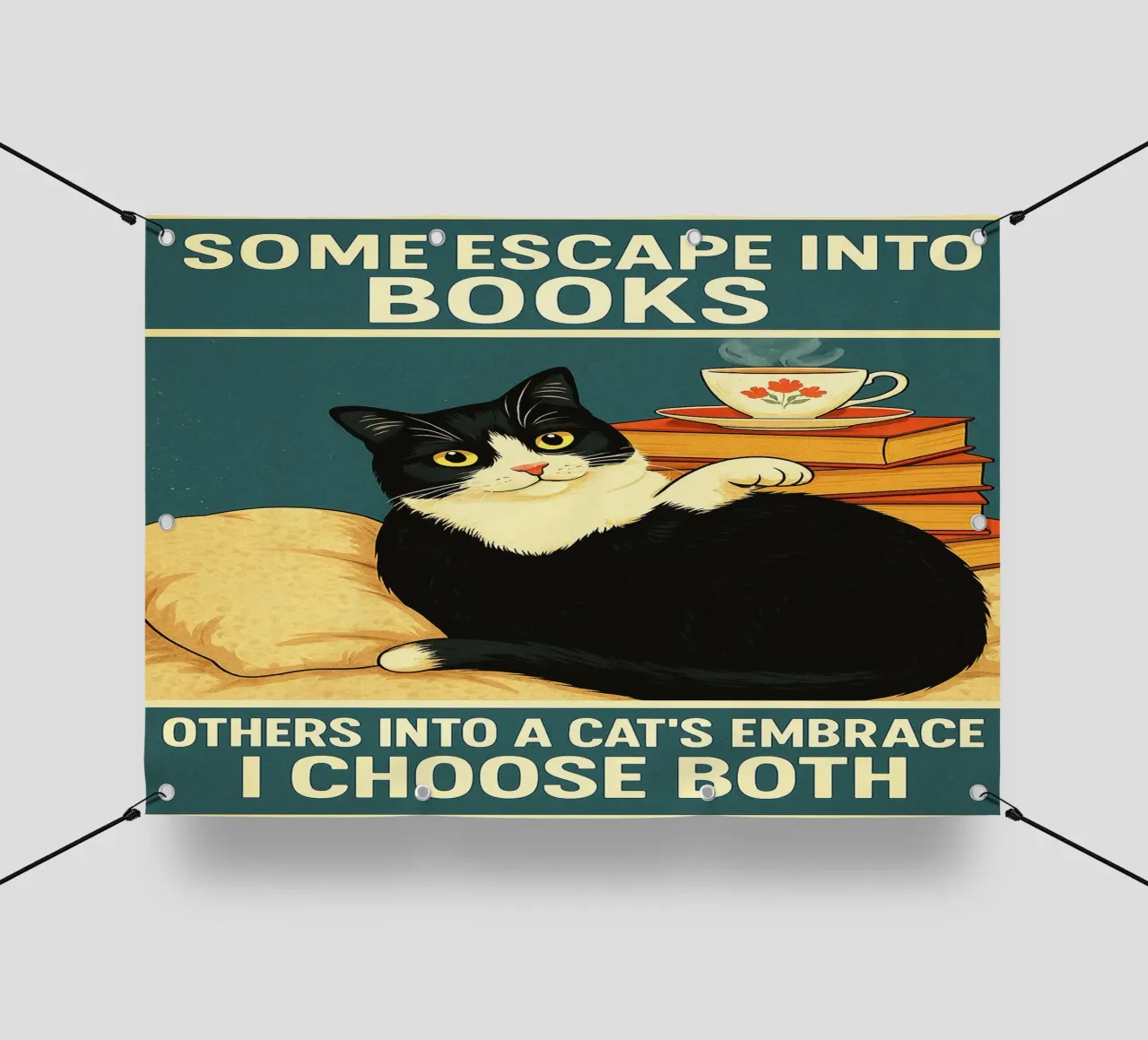 Alcuni scappano nei libri altri nell'abbraccio di un gatto Cat Funny telo in pvc da the gan gan