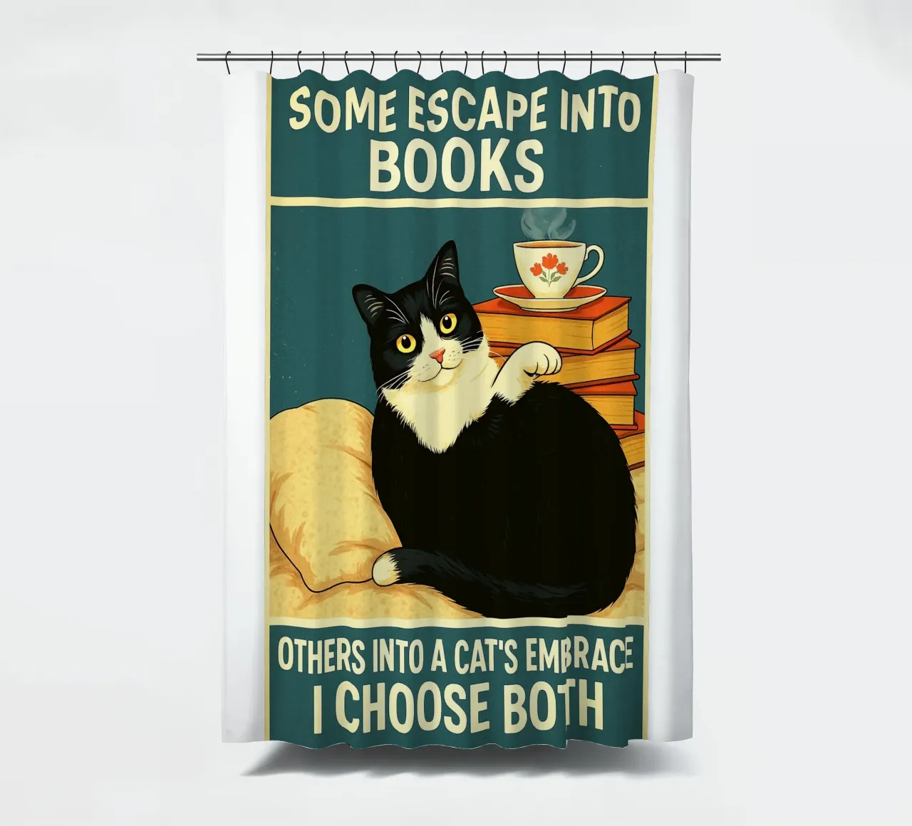 Manche flüchten in Bücher, andere in die Umarmung einer Katze Cat Funny Duschvorhang von the gan gan